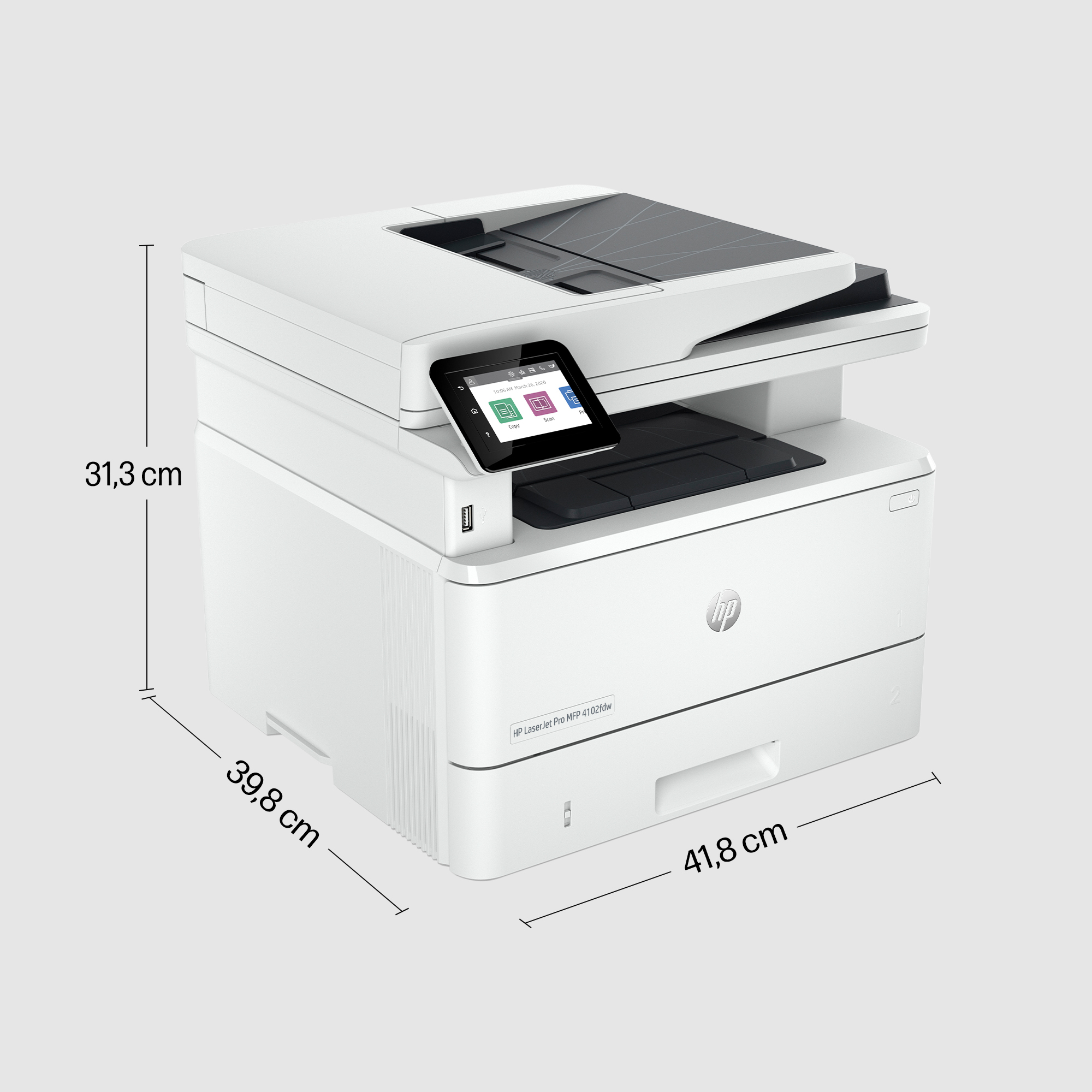 HP LaserJet Pro 4102fdw Sem fios Multifunction Preto e branco Impressora, Copiadora, Scanner; Frente e verso — miniatura 3
