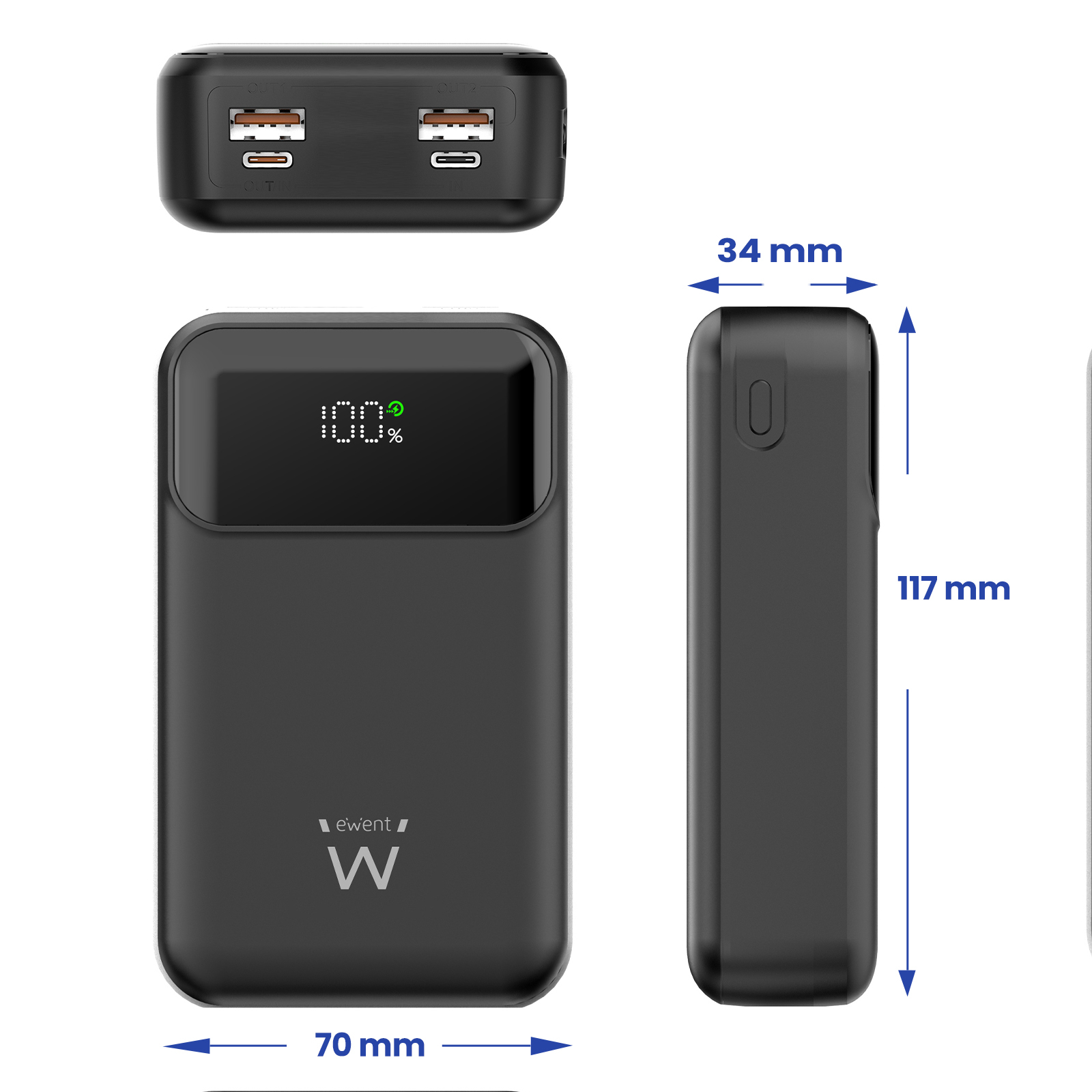 Ewent 65W Power Bank 20000mAh – Fast Charging External Battery with USB C Input & Output — miniatura 2