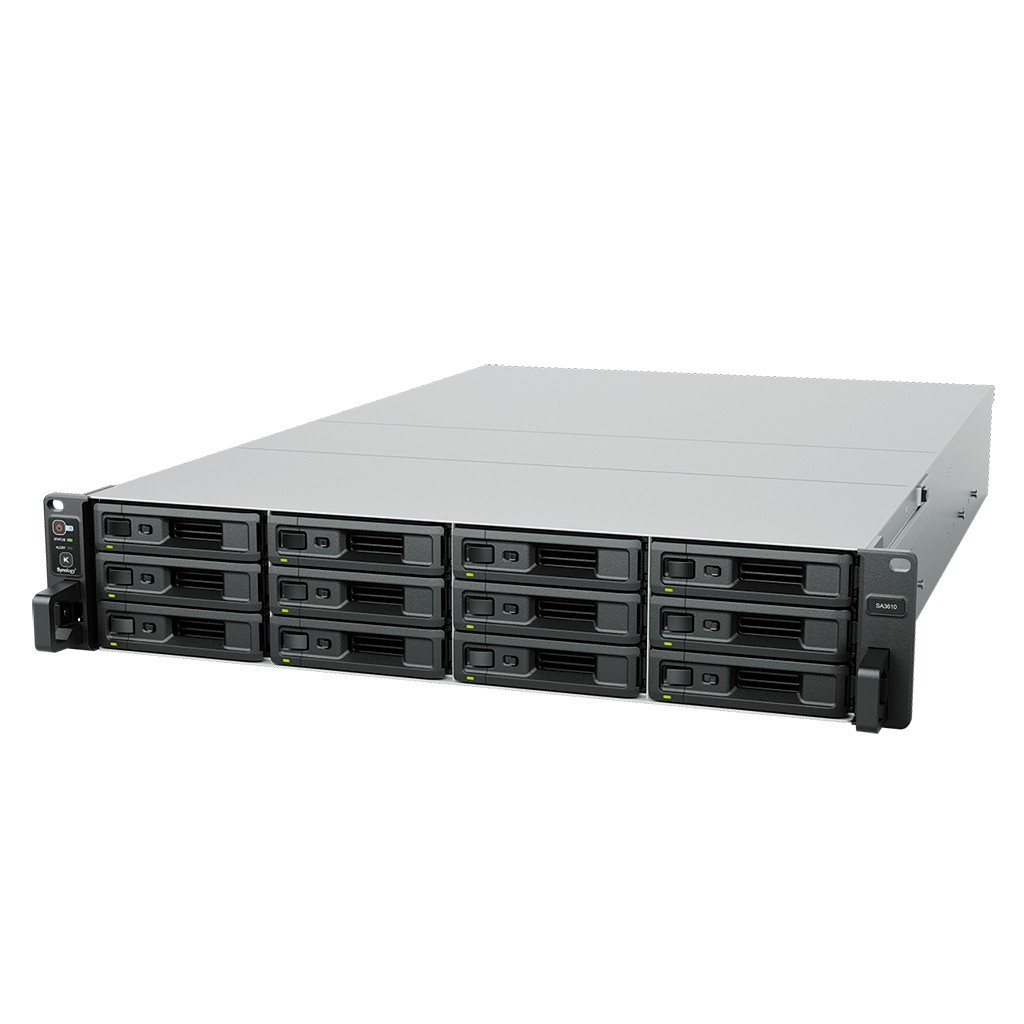 Synology SA3610 - Servidor NAS - 12 baias - montável em bastidor - SATA 6Gb/s / SAS - RAID (expansão de disco rígido) RAID F1, JBOD, 0, 1, 5, 6, 10 - RAM 16 GB - Gigabit Ethernet / 10 Gigabit Ethernet - iSCSI assistência - 2U — miniatura 3
