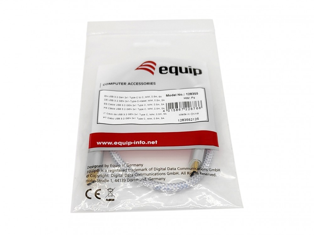 EQUIP CABO USB 3.2 GEN 2 C TO C CABLE M/M 10G TRANSFER 5A 100W 1.0MT WHITE — miniatura 3