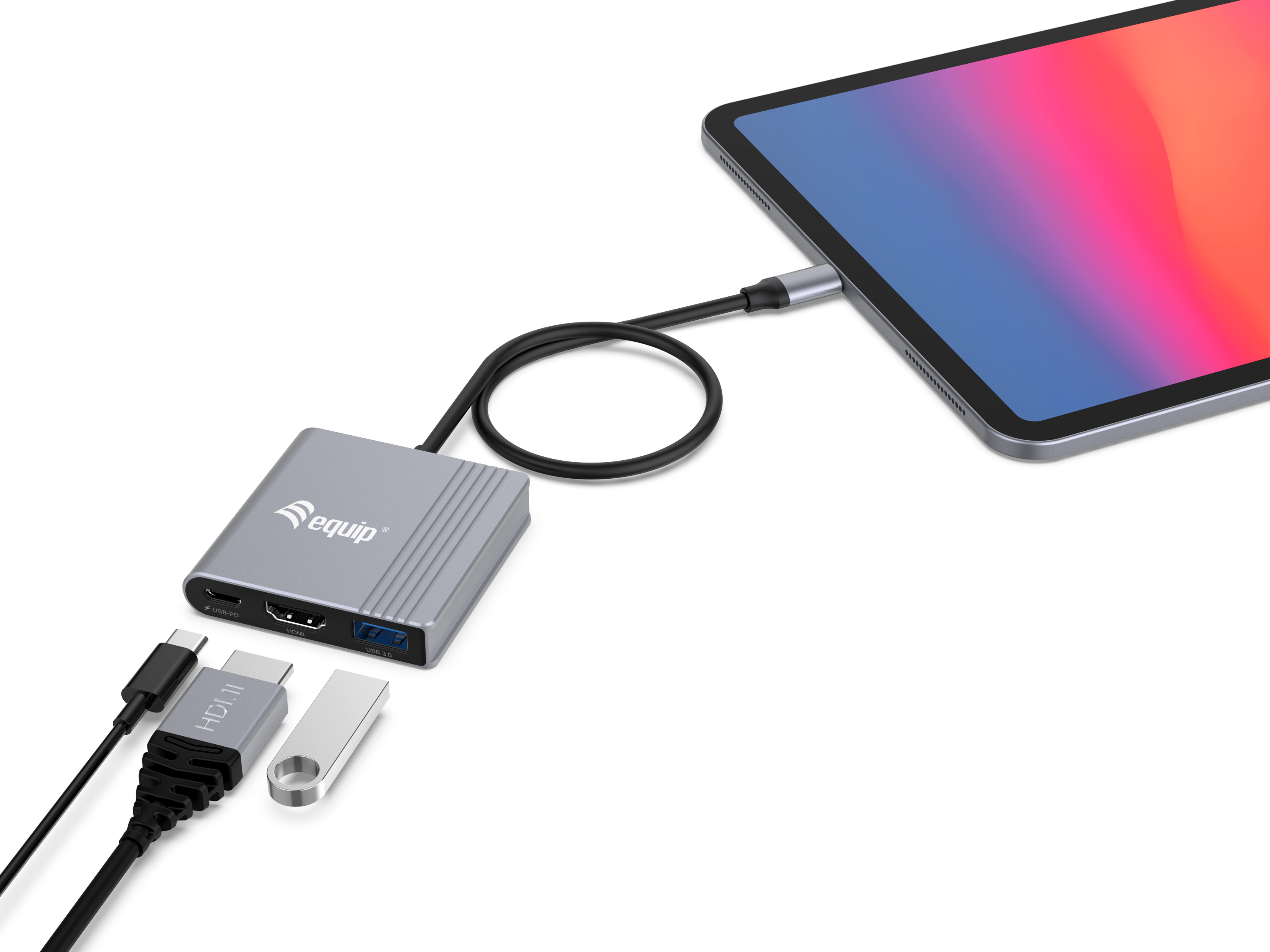 Equip Adaptador 3 em 1 USB-C para HDMI / USB-A / USB PD, 4K/60Hz, 100W USB PD — miniatura 4