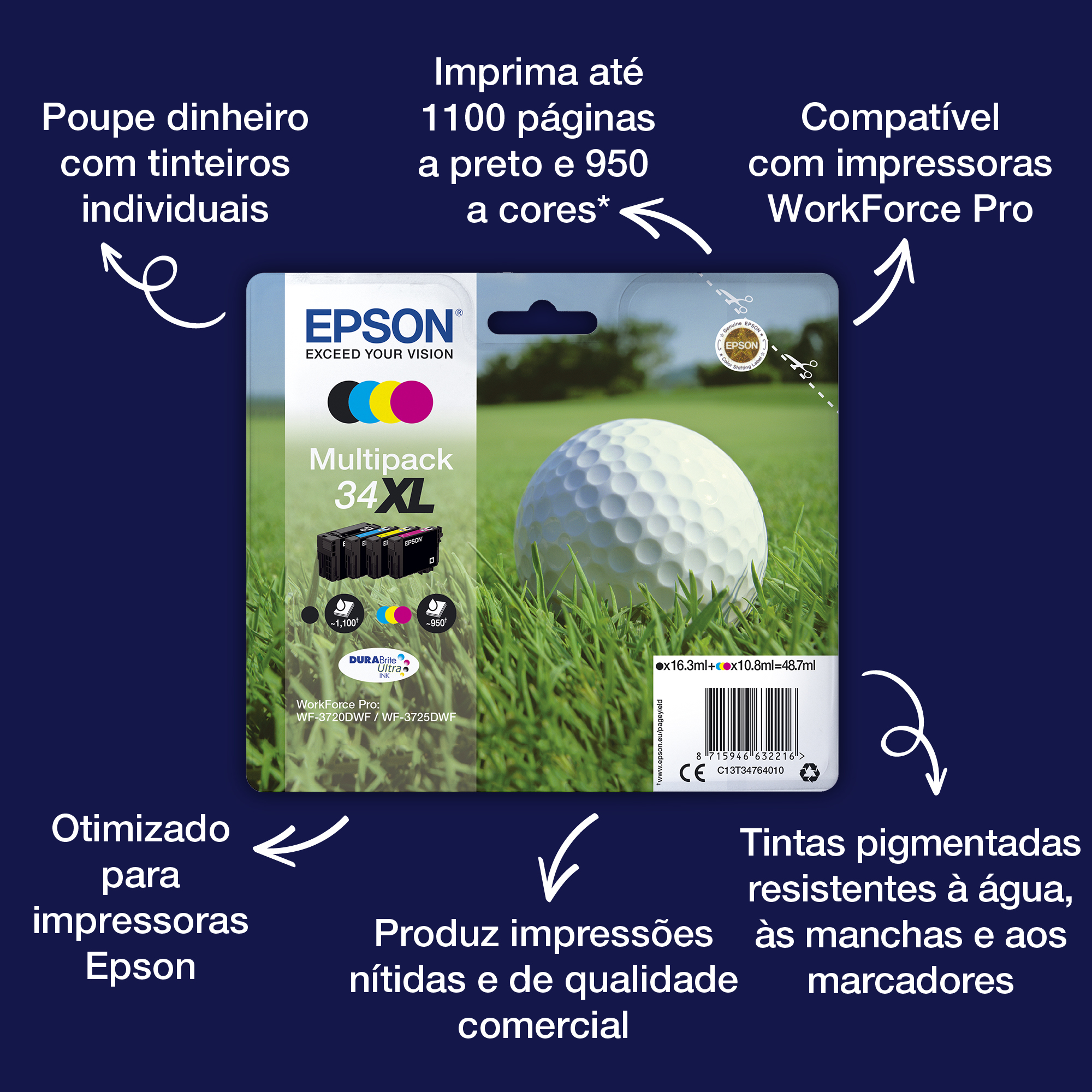 Epson Golf ball 34 Conjunto individual ciano DURABrite Ultra Bola de golfe — miniatura 3