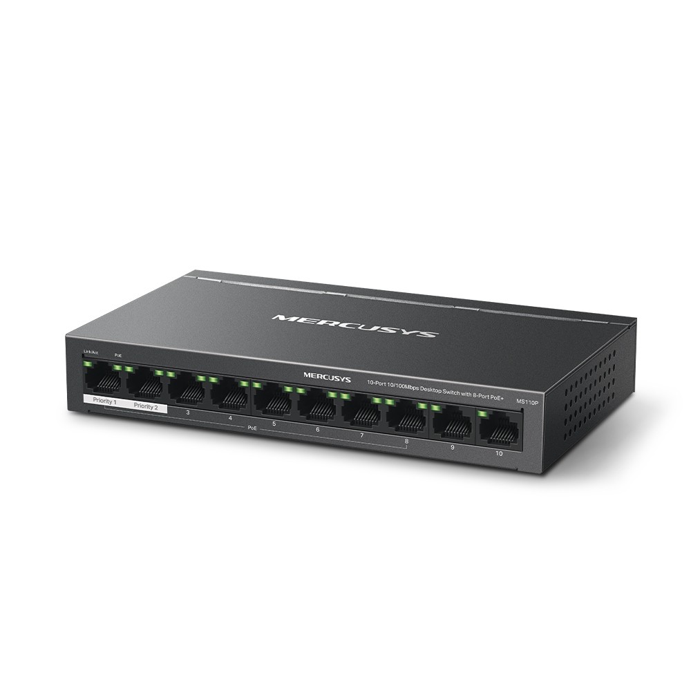 MERCUSYS 10 PORT 10/100MBPS DESKTOP SWITCH WITH 8 PORT POE+ — miniatura 2