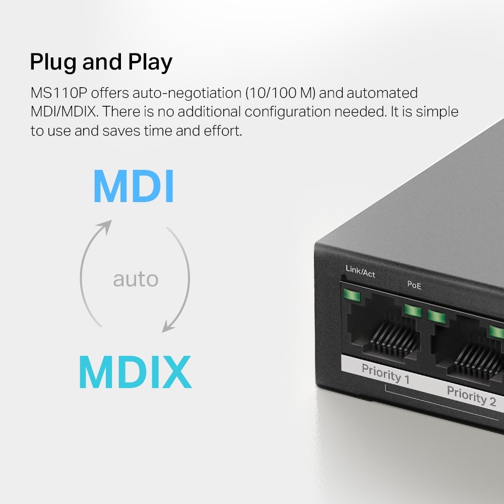 MERCUSYS 10 PORT 10/100MBPS DESKTOP SWITCH WITH 8 PORT POE+ — miniatura 9