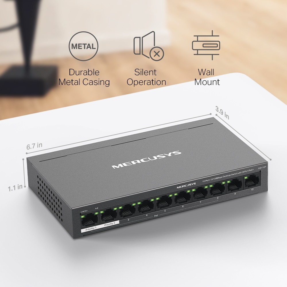 MERCUSYS 10 PORT 10/100MBPS DESKTOP SWITCH WITH 8 PORT POE+ — miniatura 10