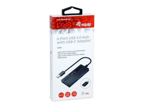 EQUIP LIFE HUB USB 3.0 4PORT C/ ADAPTADOR USB-C BLACK — miniatura 3