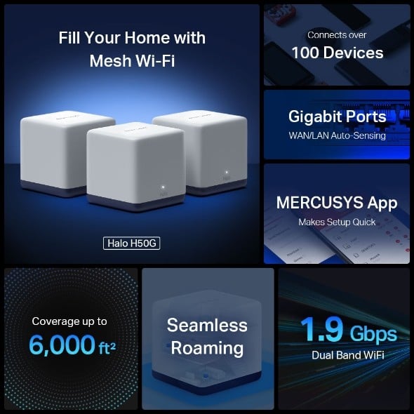 MERCUSYS HALO H50G AC1900 WHOLE HOME MESH WI-FI SYSTEM — miniatura 6