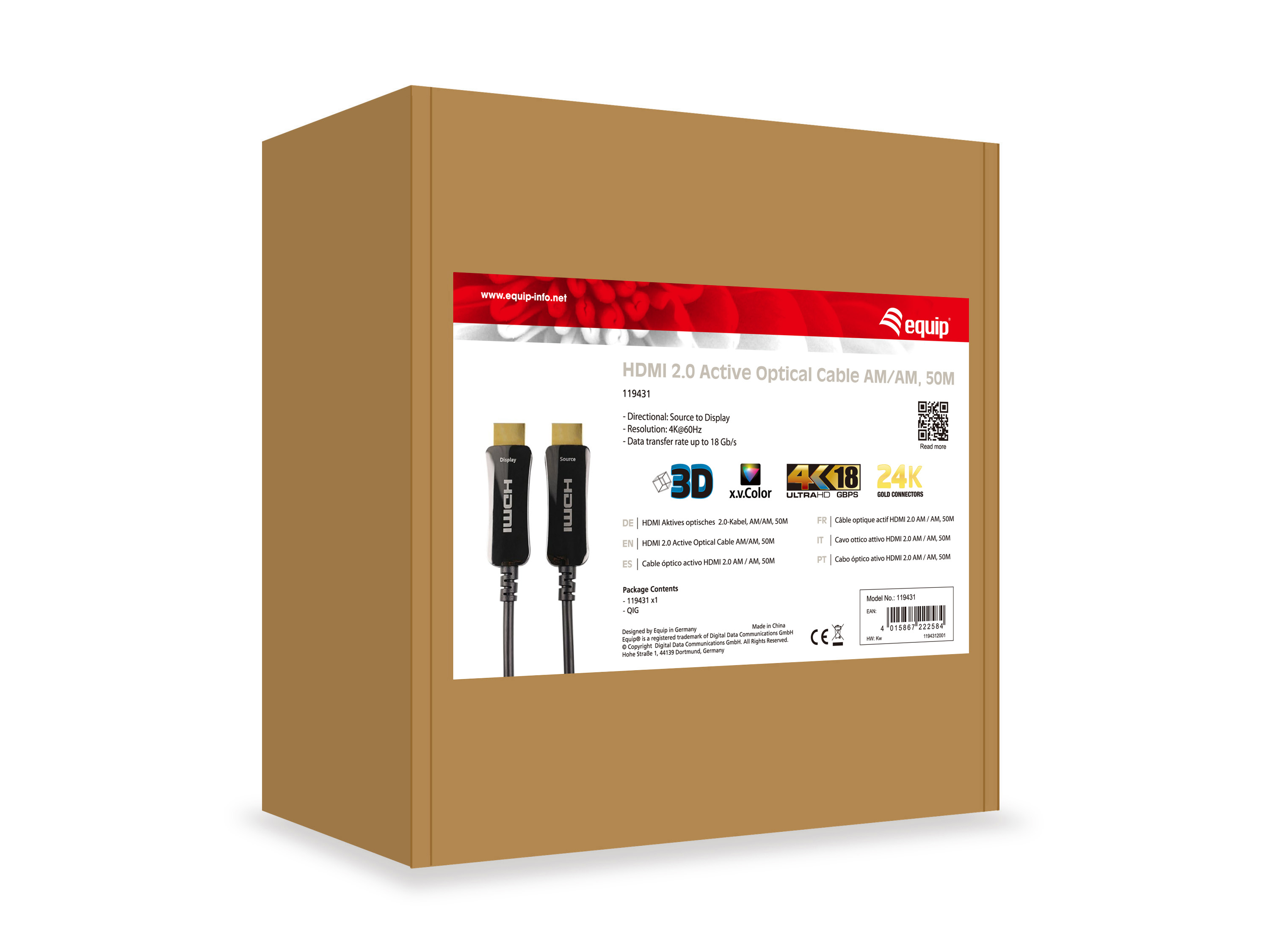 Equip 119431 Cabo ótico ativo HDMI 2.0, 50 m, 4K/60 Hz — miniatura 4