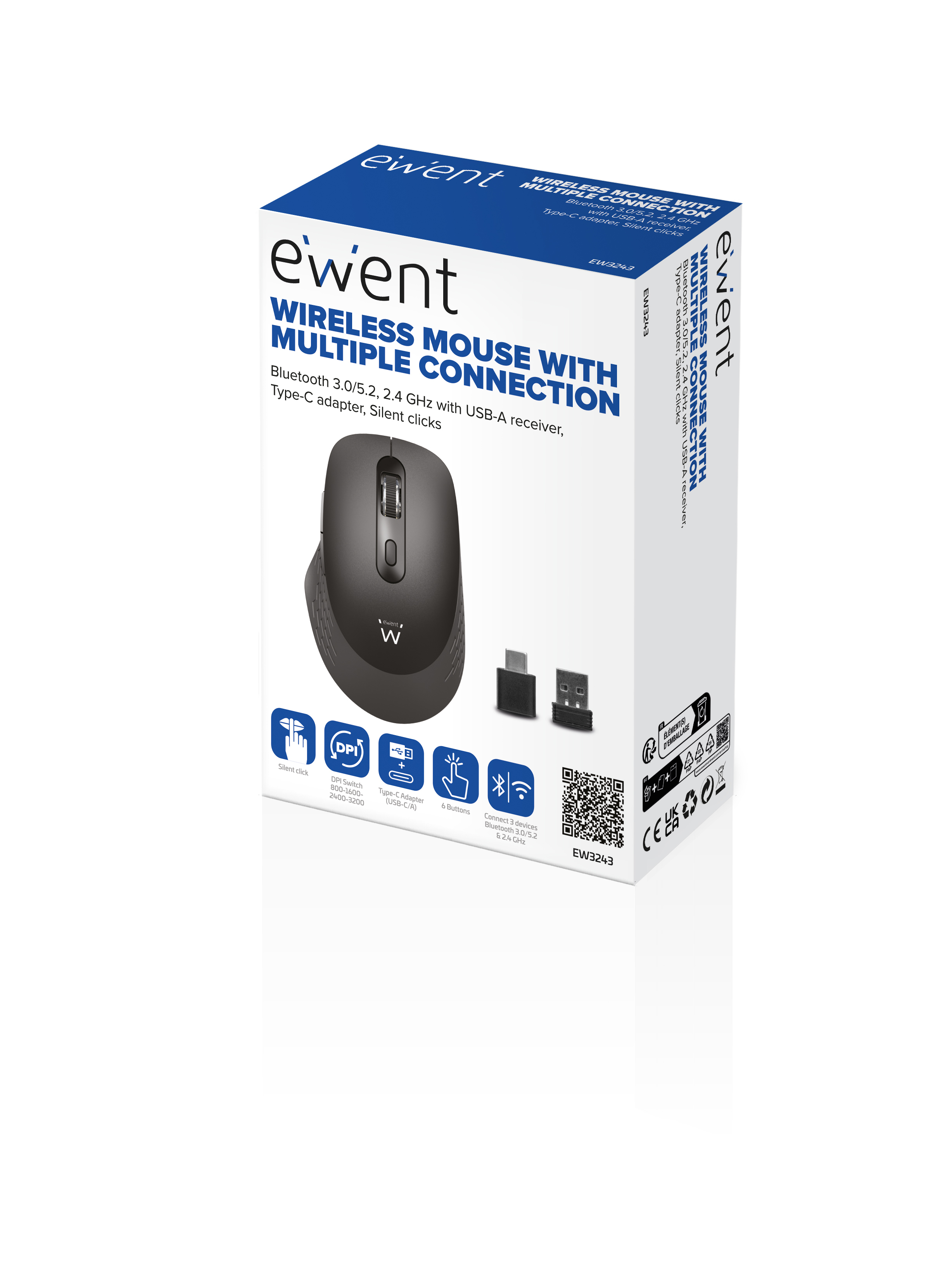 Ewent Rato ótico sem fios com conectividade multi-dispositivo, cliques silenciosos e adaptador Type-C — miniatura 2