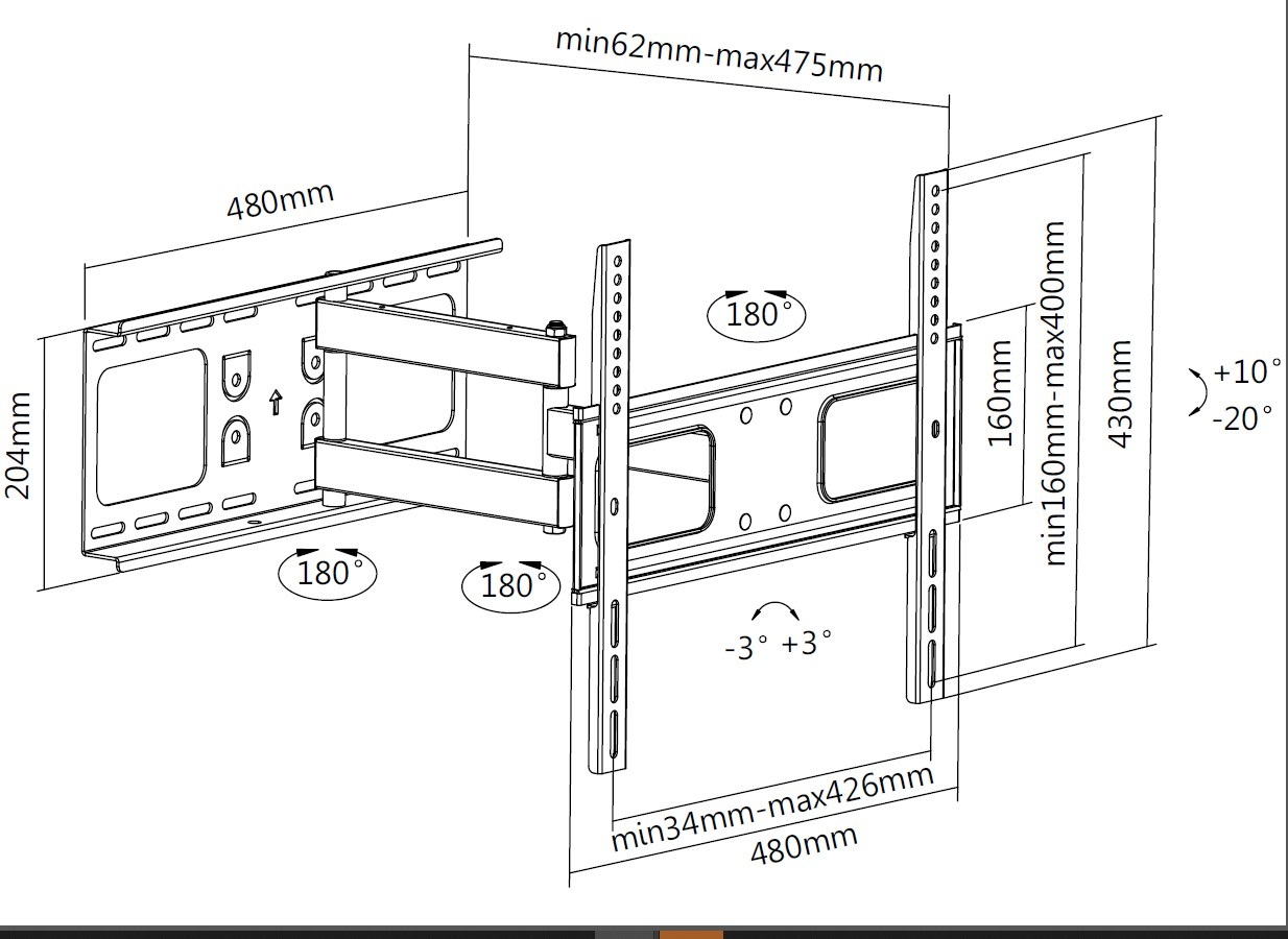 Equip 650315 Suporte de parede para TV articulado de 32“-55”. — miniatura 4