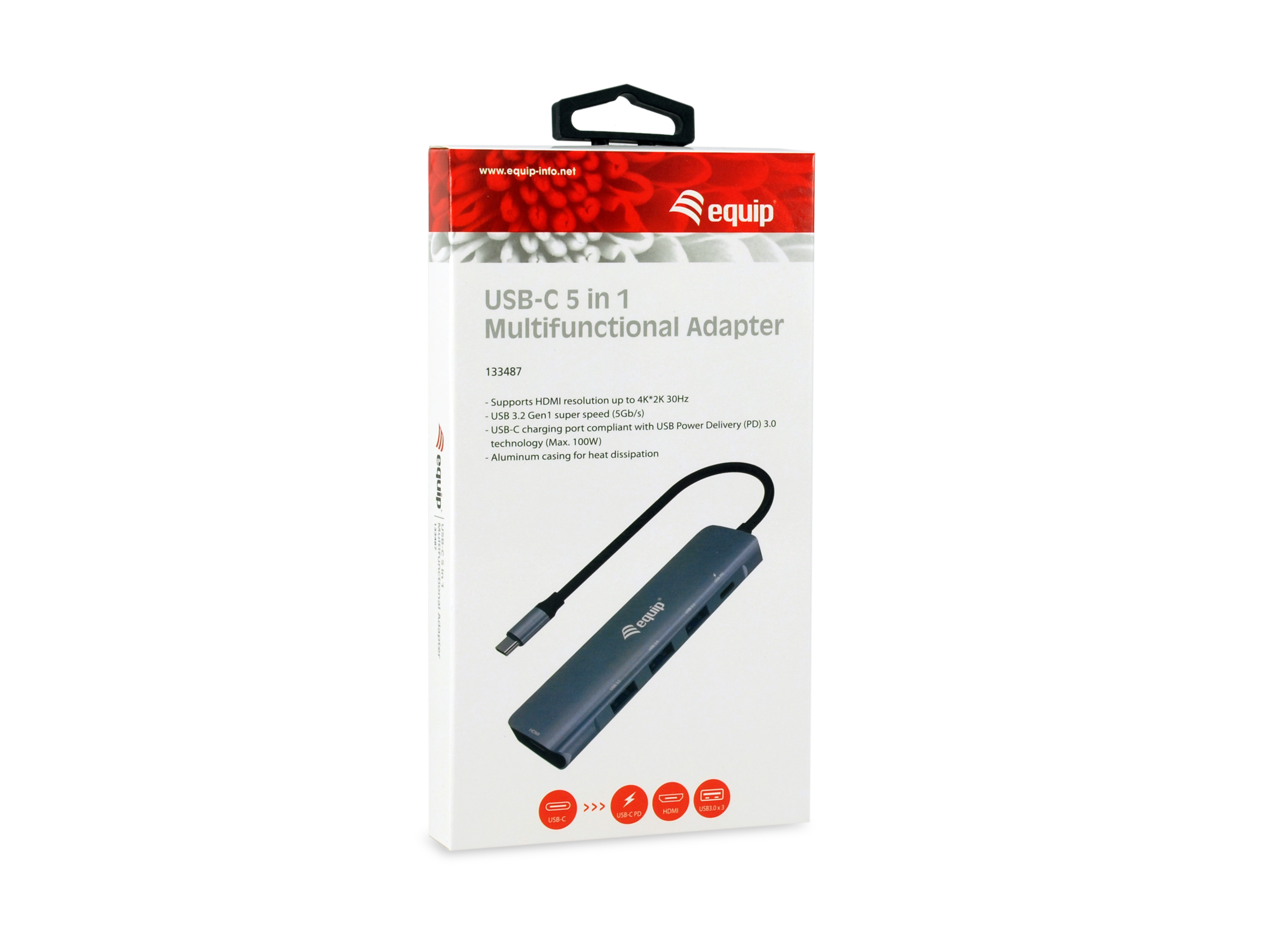 Equip Adaptador multifuncional USB-C 5 em 1, HDMI, USB 3.2 GEN1, 100W USB PD — miniatura 4