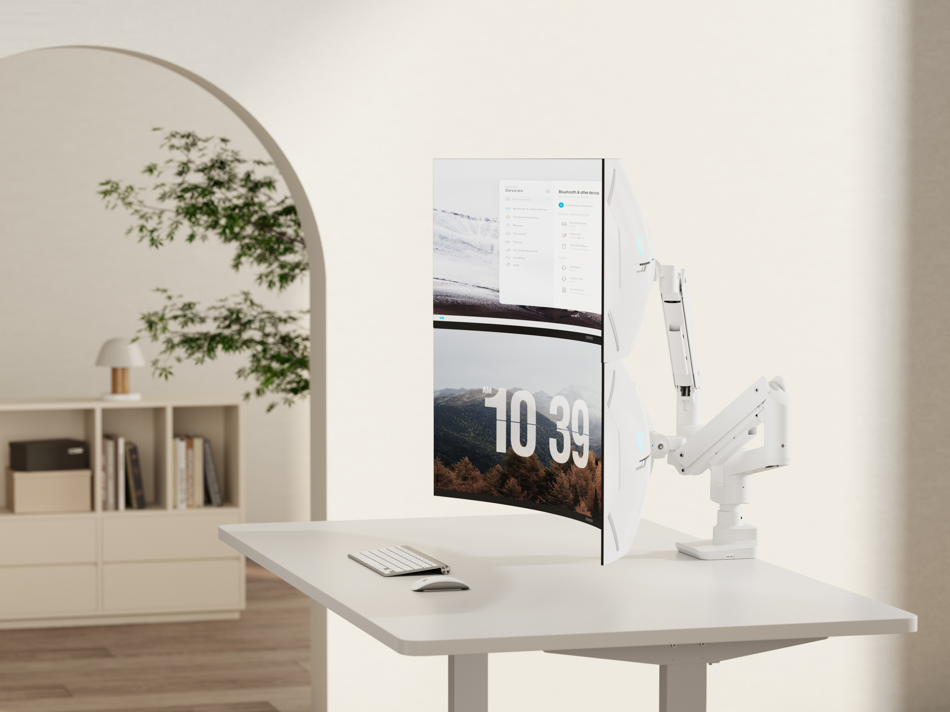 Equip Suporte de montagem de secretária para monitor duplo de 17“-35”, branco — miniatura 6
