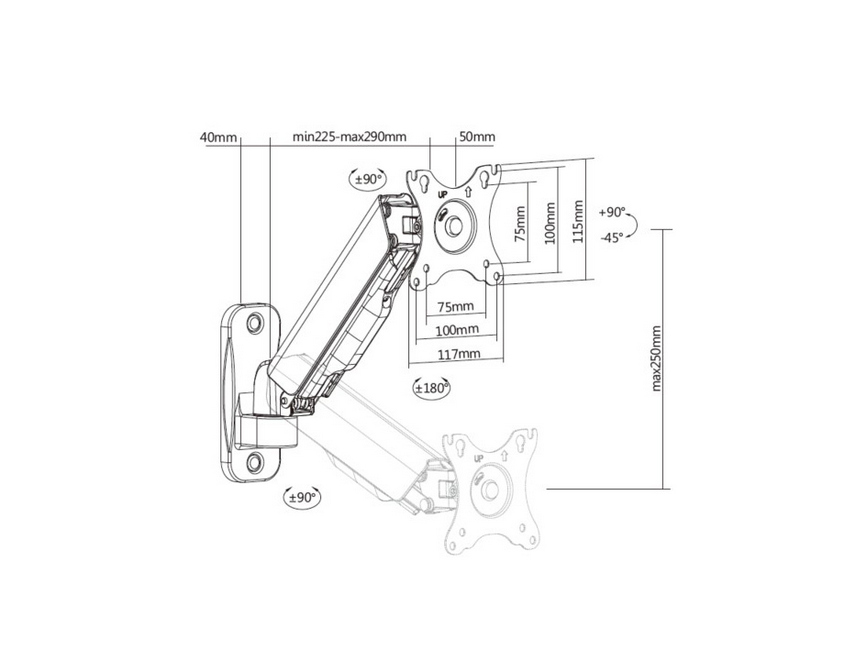 Equip Suporte de montagem na parede para monitor único de 17“-32”, comprimento do braço: 290 mm — miniatura 12