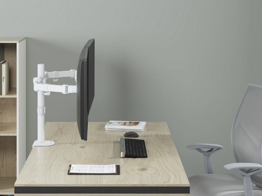Equip Suporte de montagem de secretária para monitor duplo articulado de 17“-32”, branco — miniatura 7