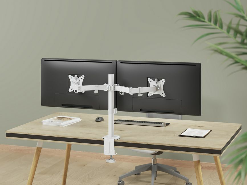 Equip Suporte de montagem de secretária para monitor duplo articulado de 17“-32”, branco — miniatura 8