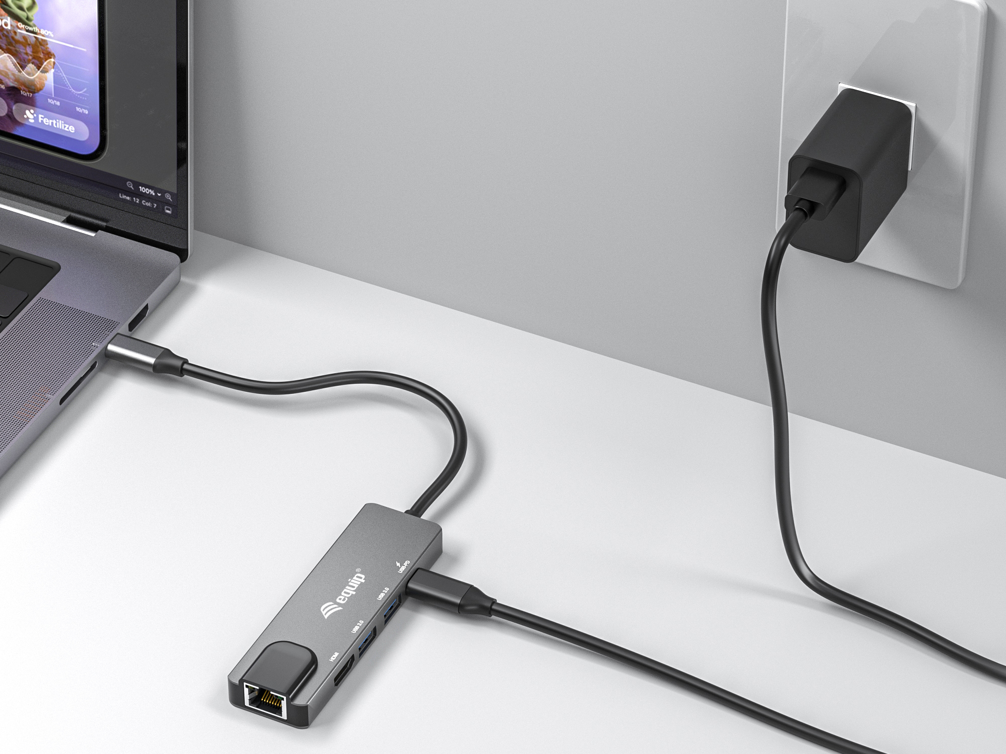 Equip Adaptador multifunções USB-C 5 em 1, HDMI , Gigabit LAN, USB 3.2 GEN1, 100W USB PD — miniatura 7