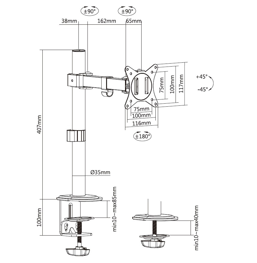 Equip Suporte de montagem de secretária para monitor articulado de 17“-32”, branco — miniatura 9