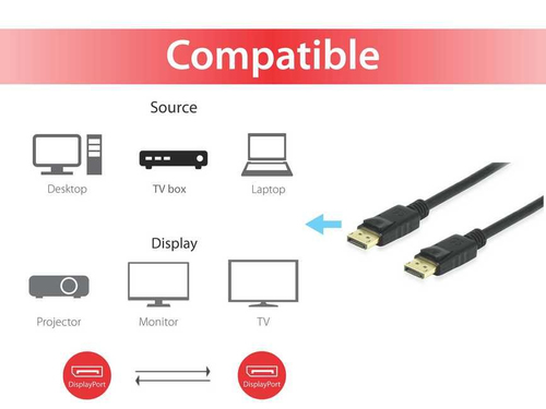 EQUIP CABO DISPLAY PORT 1.4 M/M 2.0M WITH LATCH PRETO — miniatura 4
