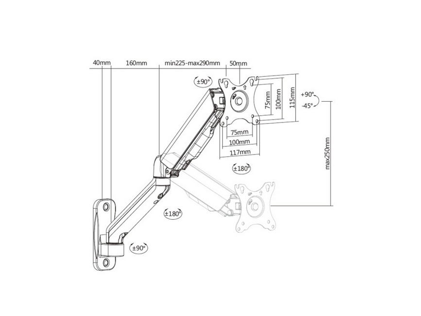 Equip Suporte de montagem na parede para monitor único de 17“-32”, comprimento do braço: 450 mm — miniatura 11