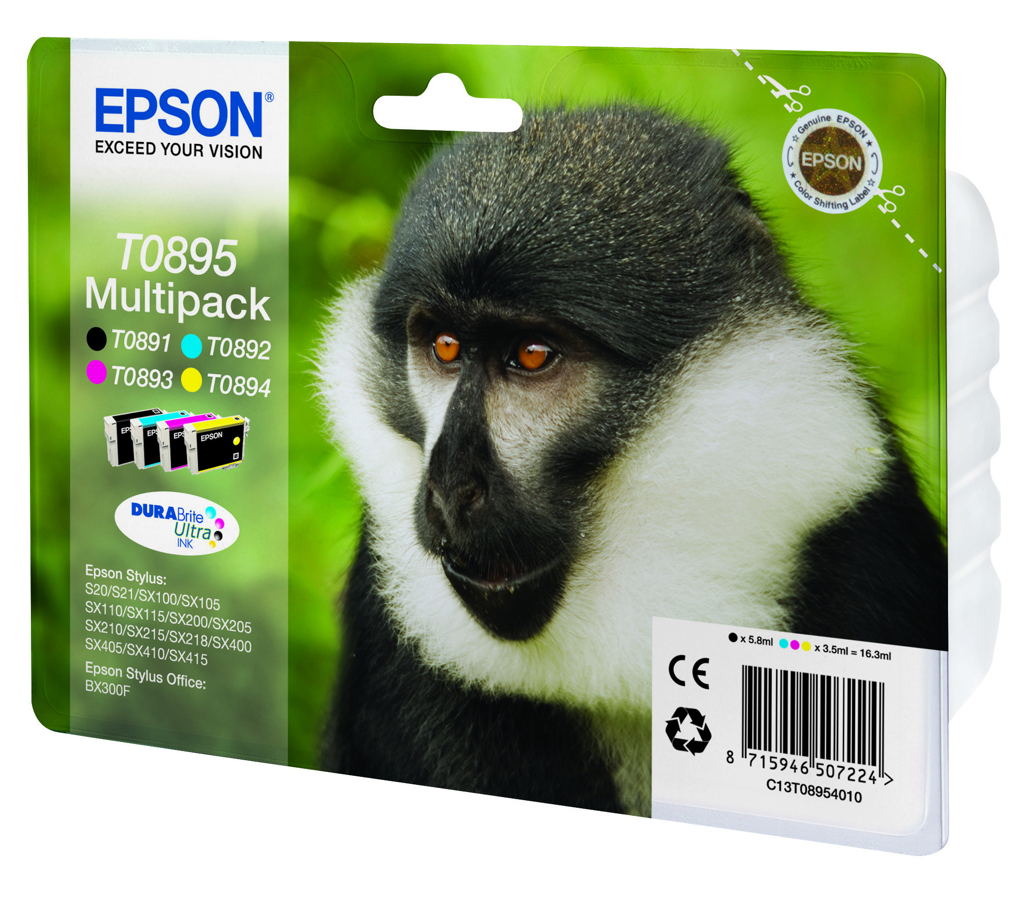 Epson Monkey T0895 Tinta multipack de 4 cores DURABrite Ultra Macaco