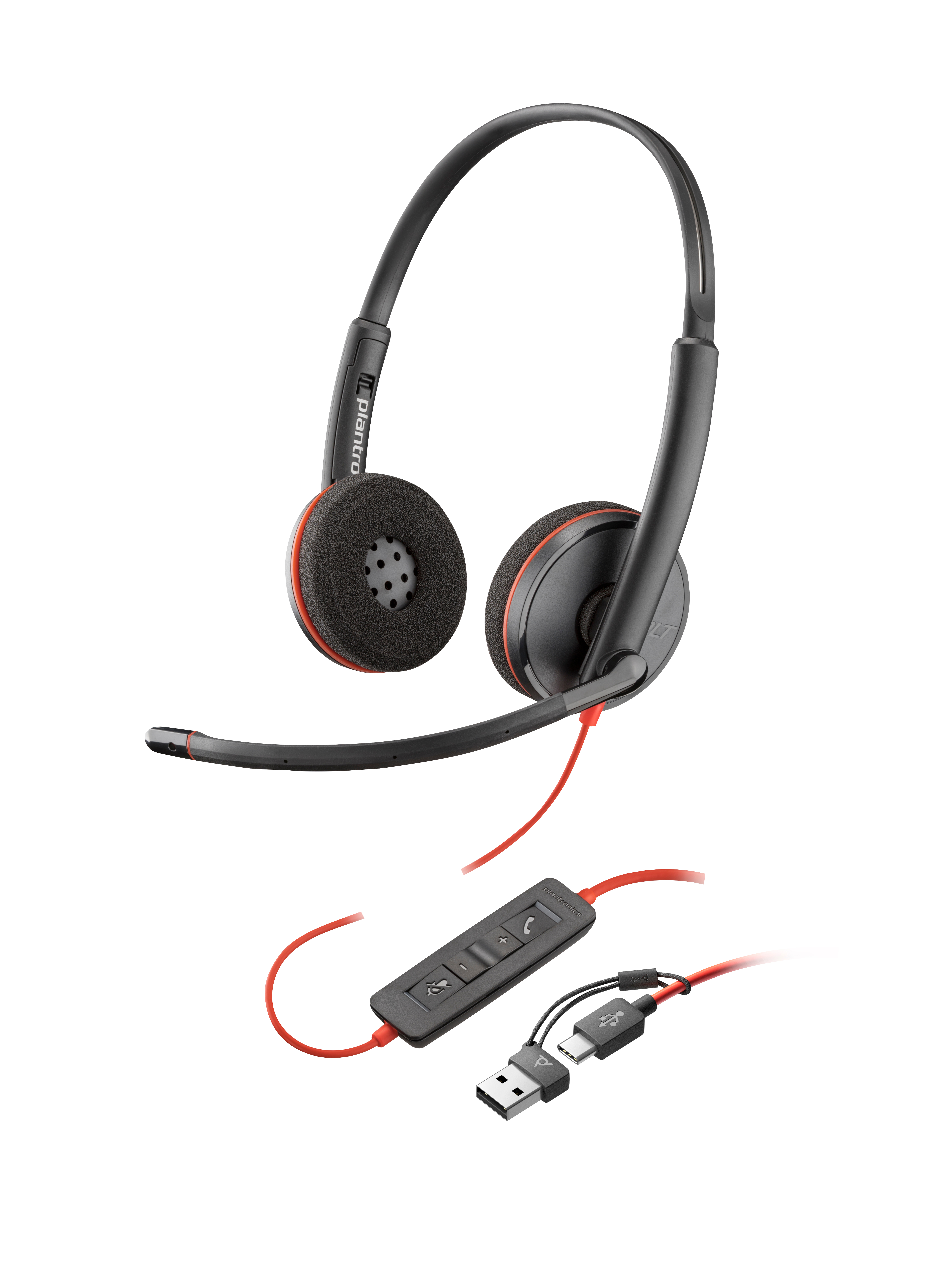 HP Poly Headset Monaural Poly Blackwire 3210 com USB-C + Adaptador USB-C/A