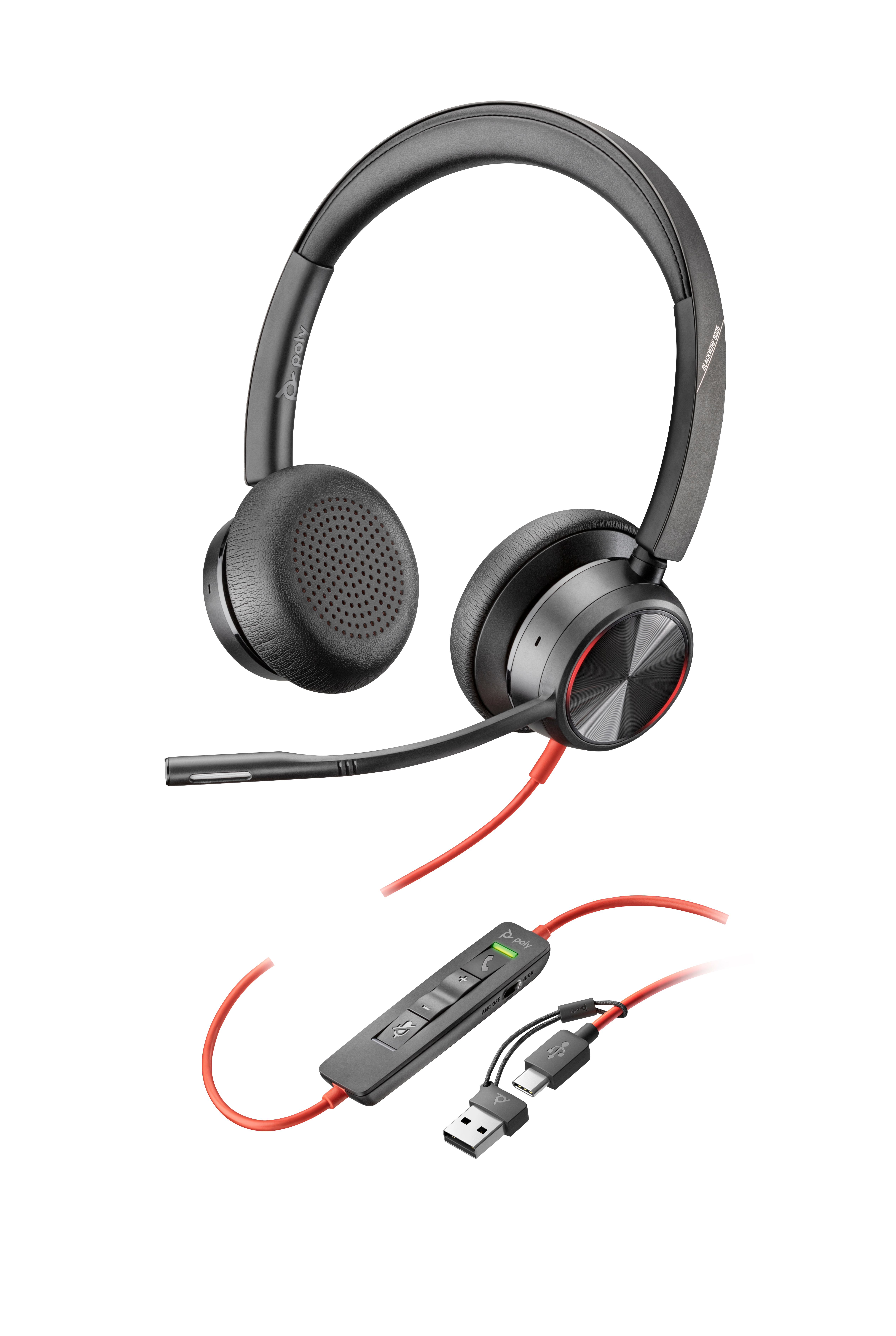HP Poly Headset Estéreo Poly Blackwire 8225 com USB-C + Adaptador USB-C/A
