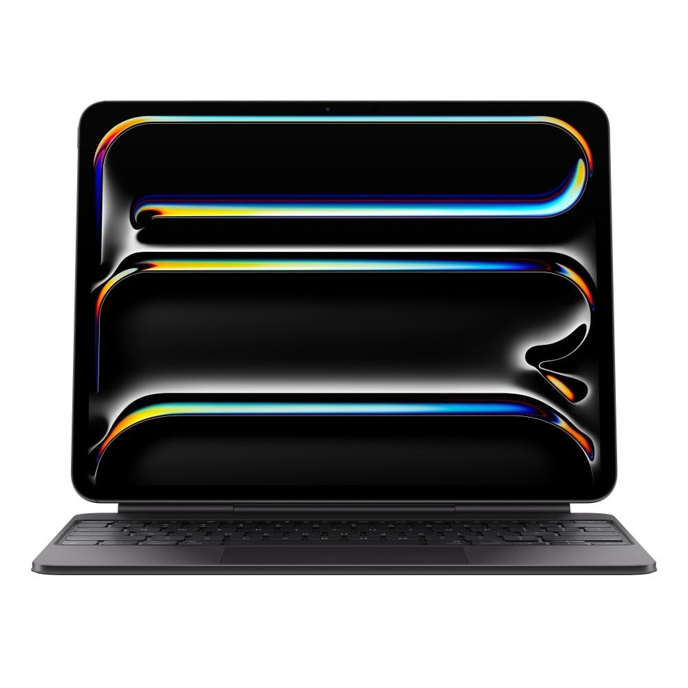 O Magic Keyboard para iPad Pro permite escrever de forma confortável: inclui um trackpad com novo design elegante e portátil: além de um descanso para o pulso em alumínio