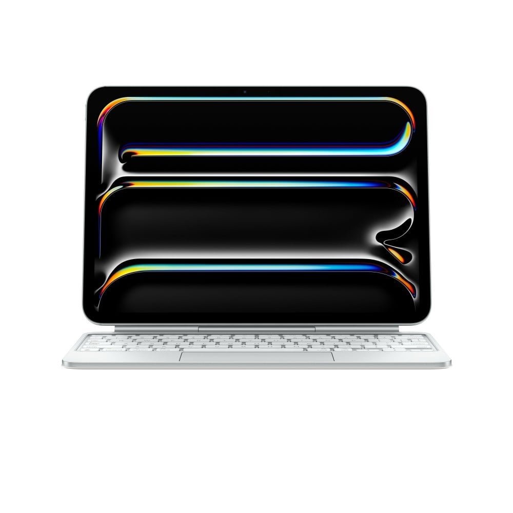 O Magic Keyboard para iPad Pro permite escrever de forma confortável: inclui um trackpad com novo design elegante e portátil: além de um descanso para o pulso em alumínio
