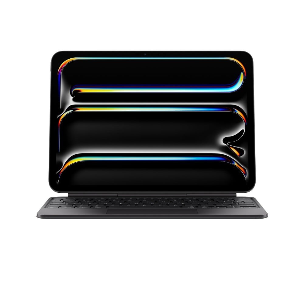 O Magic Keyboard para iPad Pro permite escrever de forma confortável: inclui um trackpad com novo design elegante e portátil: além de um descanso para o pulso em alumínio