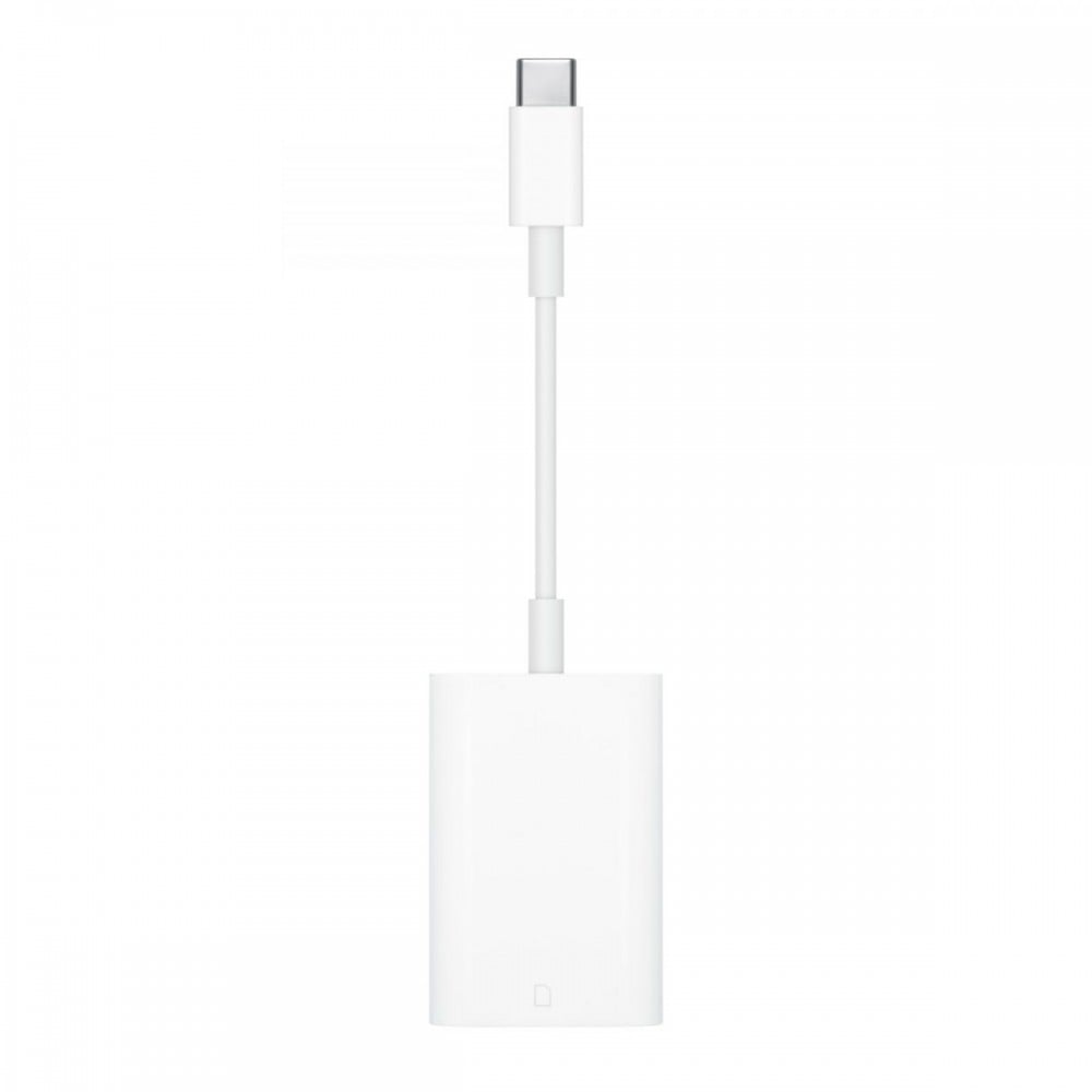 O adaptador USB‑C para Leitor de cartões SD transfere fotografias e vídeos de alta resolução a velocidades UHS‑II para o Mac, iPad ou iPhone com porta USB‑C