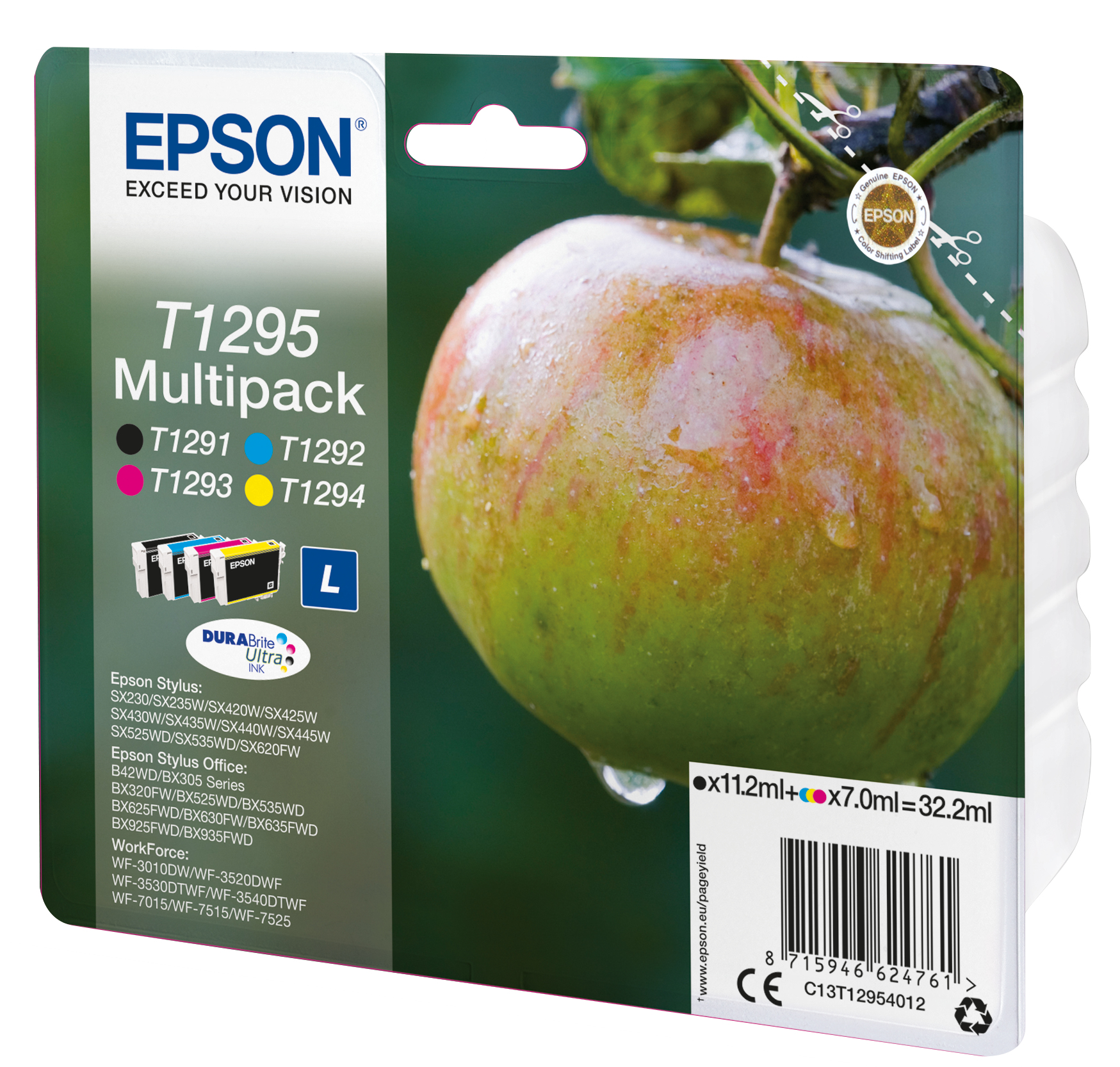 Epson Apple T1295 Tinta multipack de 4 cores DURABrite Ultra Maçã