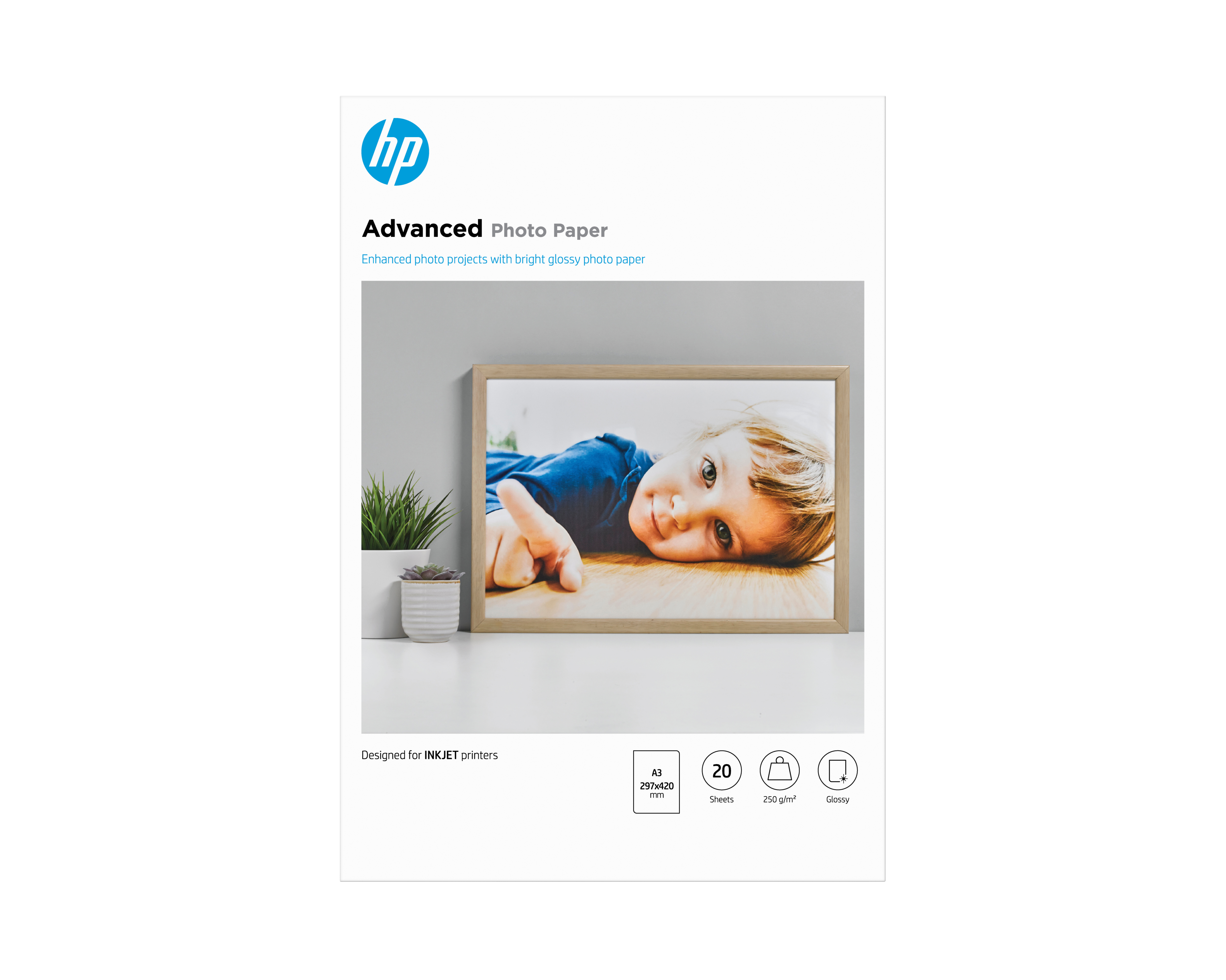 HP Papel de Fotografia Advanced Brilhante, 250 g/m2, A3 (297 x 420 mm), 20 folhas