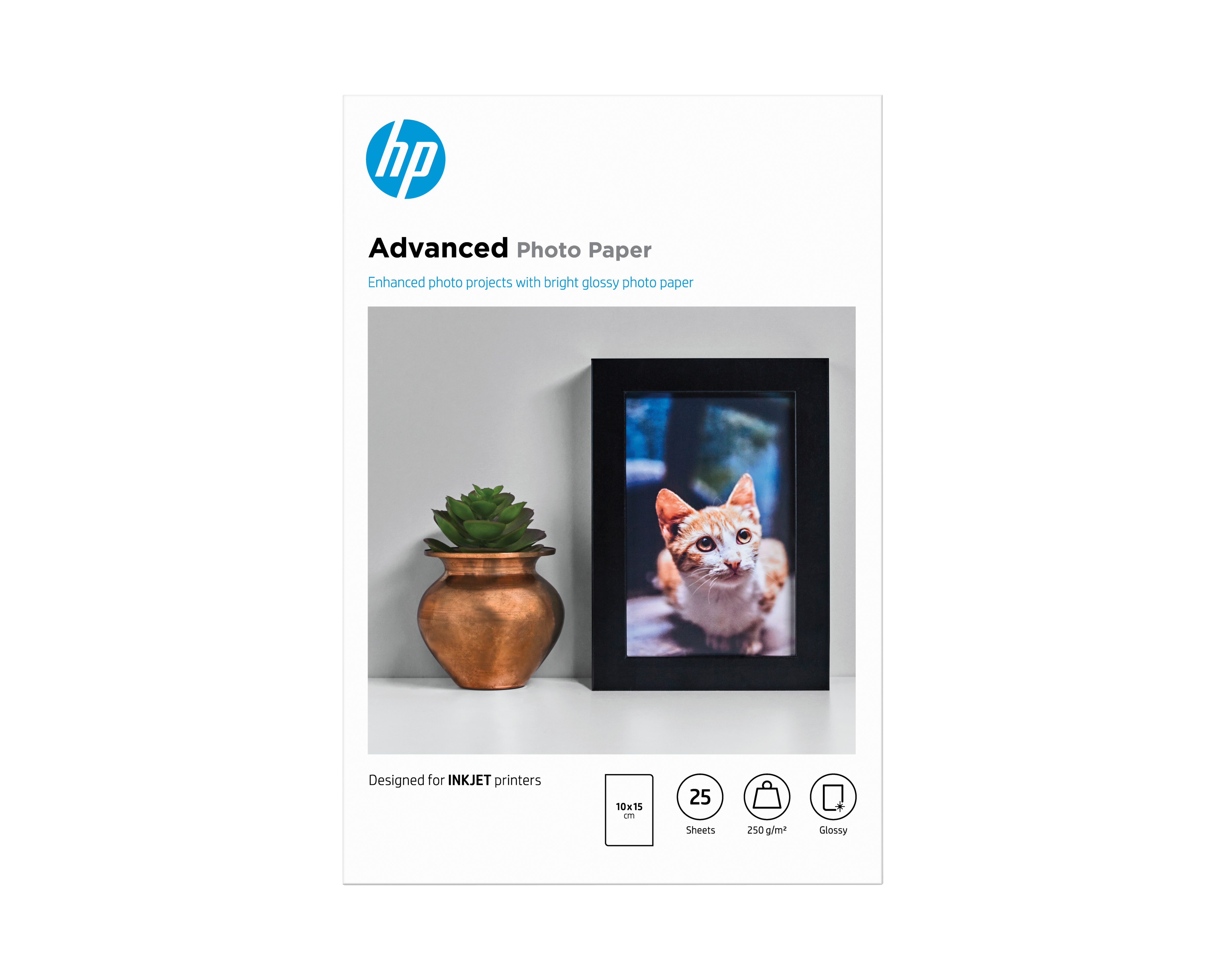HP Papel de Fotografia Advanced Brilhante, 250 g/m2, 10 x 15 cm (101 x 152 mm), 25 folhas