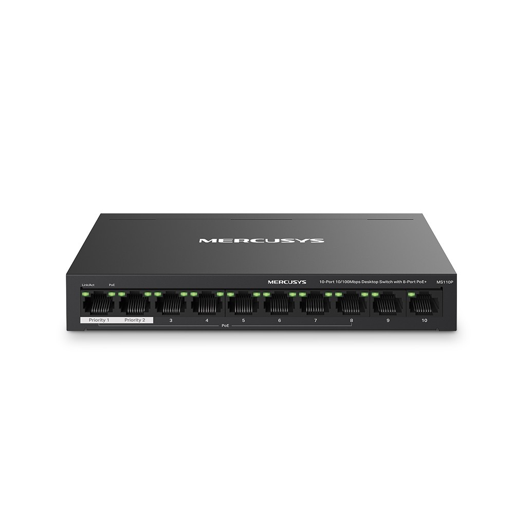 MERCUSYS 10 PORT 10/100MBPS DESKTOP SWITCH WITH 8 PORT POE+