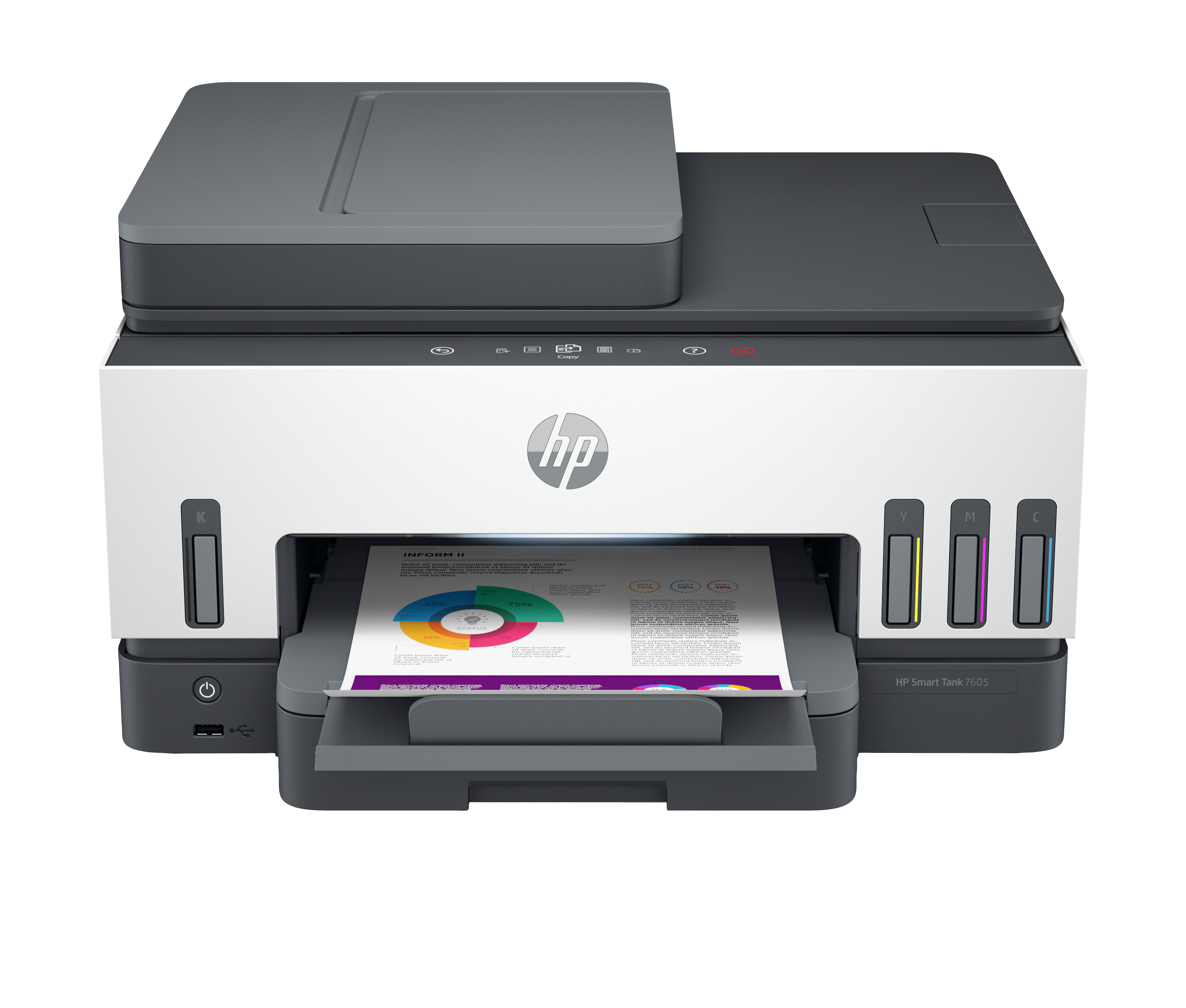 HP Smart Tank 7605 Sem fios All-in-One Cor Impressora, Impressão frente e verso; Copiadora, scanner