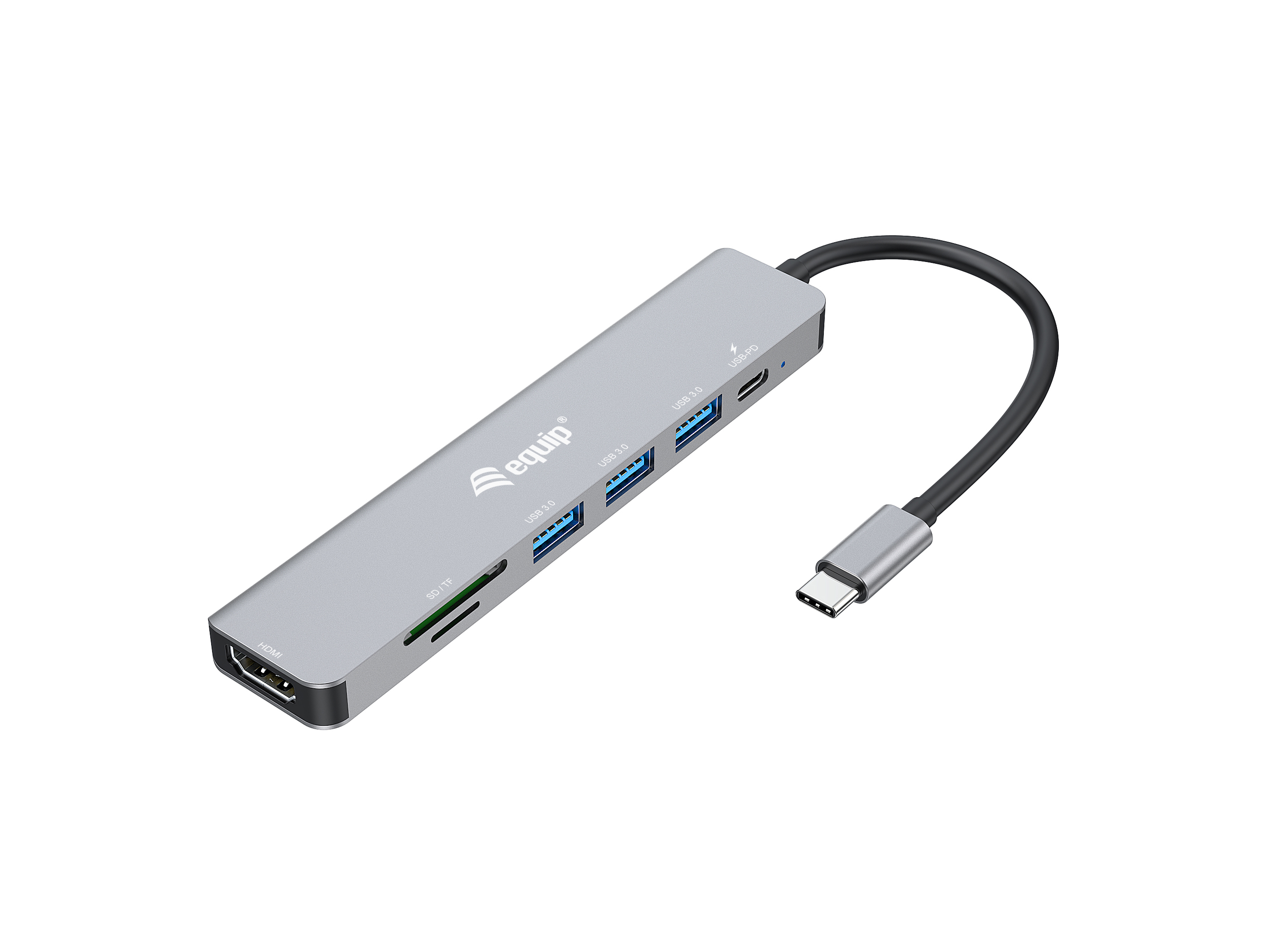 Equip 133494 Adaptador multifuncional USB-C 7 em 1, HDMI 4K/60Hz, USB 3.2 Gen1 x 3 , TF/MICRO SD, 100W USB PD