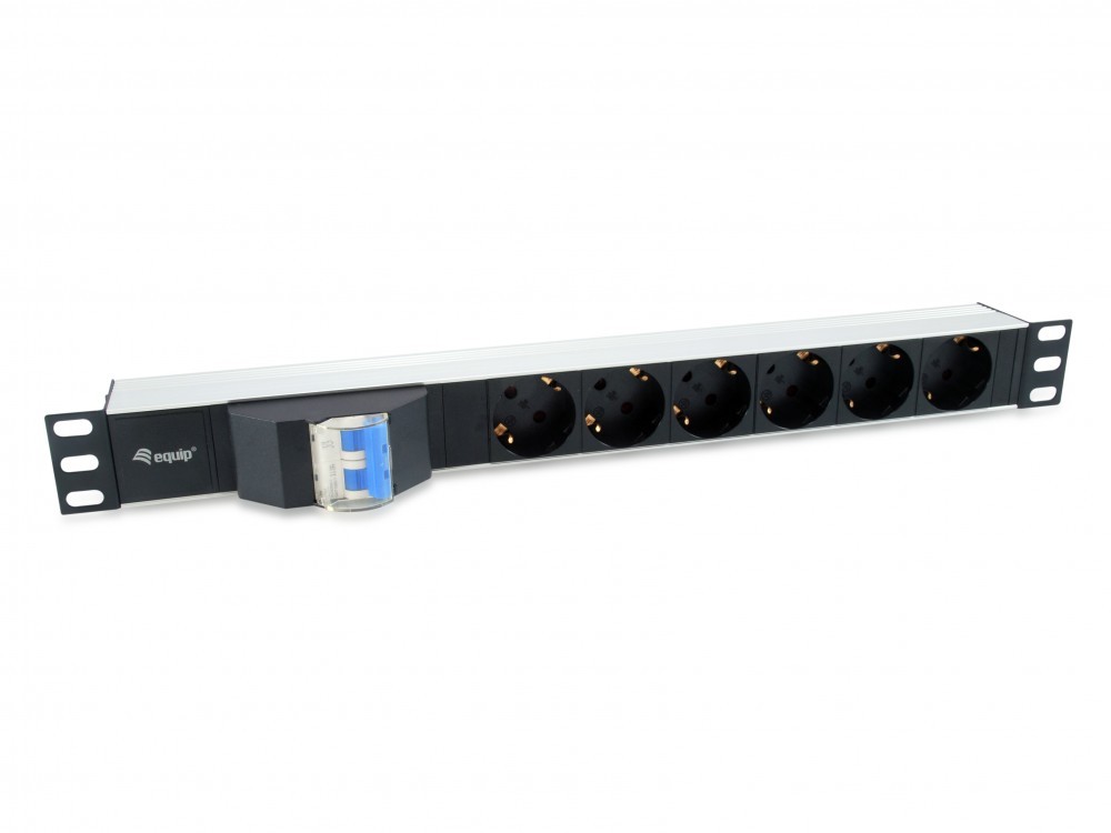 EQUIP REGUA 19" 6 TOMADAS SCHUKO 16A PDU C/DISJUNTOR ALU. 1.8MT